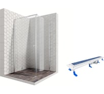 Душевой уголок 100x100 с трапом и распашной дверью Ambassador Diamond: левостороннее душевое ограждение 6 мм, профиль хром, ограждение для душа с покрытием EasyClean 12011103L-ST1