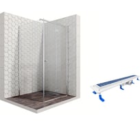 Душевой уголок 100x100 с трапом и распашной дверью Ambassador Diamond: правостороннее душевое ограждение 6 мм, профиль хром, ограждение для душа с покрытием EasyClean 12011106R-ST1
