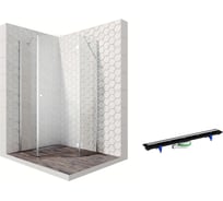 Душевой уголок 100x100 с трапом и распашной дверью Ambassador Diamond: правостороннее душевое ограждение 6 мм, профиль хром, ограждение для душа с покрытием EasyClean 12011112R-PR1