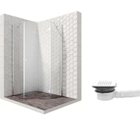 Душевой уголок 100x100 с трапом и распашной дверью Ambassador Diamond: правостороннее душевое ограждение 6 мм, профиль хром, ограждение для душа с покрытием EasyClean 12011112R-MA1