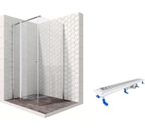 Душевой уголок 100x100 с трапом и распашной дверью Ambassador Nord: душевое ограждение 6 мм, профиль хром, ограждение для душа с покрытием EasyClean 13011106-ST16