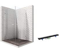 Душевой уголок 100x100 с трапом и распашными дверями Ambassador Abner: душевое ограждение 8 мм, профиль хром, ограждение для душа с покрытием EasyClean 10011106-PR2