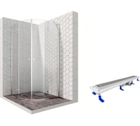 Душевой уголок 100x100 с трапом и распашными дверями Ambassador Diamond: душевое ограждение 6 мм, профиль хром, ограждение для душа с покрытием EasyClean 12011102-ST3