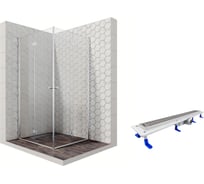 Душевой уголок 100x100 с трапом и распашными дверями Ambassador Diamond: душевое ограждение 6 мм, профиль хром, ограждение для душа с покрытием EasyClean 12011110-ST3