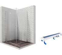 Душевой уголок 100x100 с трапом и распашными дверями Ambassador Diamond: душевое ограждение 6 мм, профиль хром, ограждение для душа с покрытием EasyClean 12011110-ST4