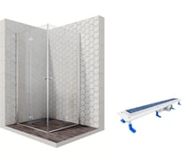Душевой уголок 100x100 с трапом и распашными дверями Ambassador Diamond: душевое ограждение 6 мм, профиль хром, ограждение для душа с покрытием EasyClean 12011110-ST1