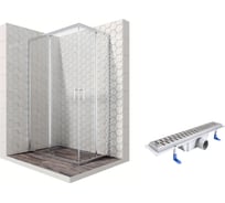 Душевой уголок 120x80 с трапом и раздвижными дверями Ambassador Kingston: душевое ограждение 6 мм, профиль хром, ограждение для душа с покрытием EasyClean 14011101-ST5