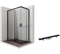 Душевой уголок 120x80 с трапом и раздвижными дверями Ambassador Queen Black: левостороннее душевое ограждение 6 мм, профиль черный, ограждение для душа с покрытием EasyClean 11011205L-PR2