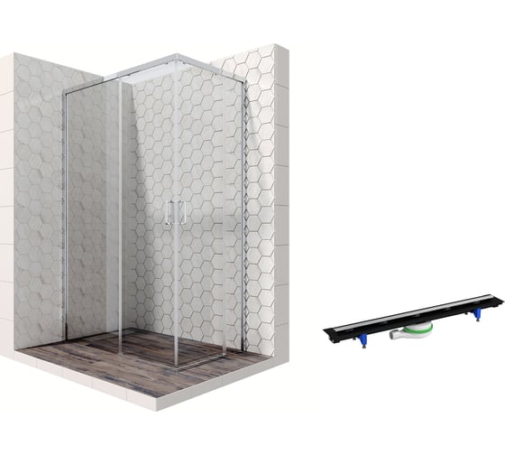 Душевой уголок 120x80 с трапом и раздвижными дверями Ambassador Queen: левостороннее душевое ограждение 6 мм, профиль хром, ограждение для душа с покрытием EasyClean 11011106L-PR2 1