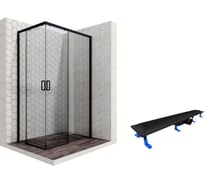 Душевой уголок 120x80 с трапом и раздвижными дверями Ambassador Queen Black: правостороннее душевое ограждение 6 мм, профиль черный, ограждение для душа с покрытием EasyClean 11011205R-ST11