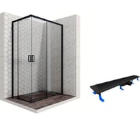 Душевой уголок 120x80 с трапом и раздвижными дверями Ambassador Queen Black: правостороннее душевое ограждение 6 мм, профиль черный, ограждение для душа с покрытием EasyClean 11011205R-ST9