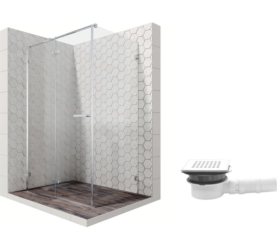 Душевой уголок 120x80 с трапом и распашной дверью Ambassador Abner: левостороннее душевое ограждение 6 мм, профиль хром, ограждение для душа с покрытием EasyClean 10011103L-MA1 1