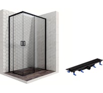 Душевой уголок 120x80 с трапом и раздвижными дверями Ambassador Queen Black: правостороннее душевое ограждение 6 мм, профиль черный, ограждение для душа с покрытием EasyClean 11011205R-ST5