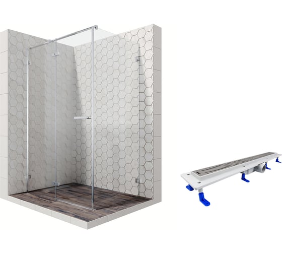 Душевой уголок 120x80 с трапом и распашной дверью Ambassador Abner: левостороннее душевое ограждение 6 мм, профиль хром, ограждение для душа с покрытием EasyClean 10011103L-ST3 1