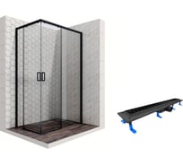 Душевой уголок 120x80 с трапом и раздвижными дверями Ambassador Queen Black: правостороннее душевое ограждение 6 мм, профиль черный, ограждение для душа с покрытием EasyClean 11011205R-ST10