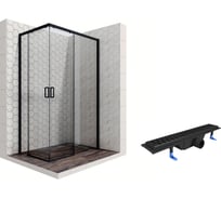 Душевой уголок 120x80 с трапом и раздвижными дверями Ambassador Queen Black: правостороннее душевое ограждение 6 мм, профиль черный, ограждение для душа с покрытием EasyClean 11011205R-ST3
