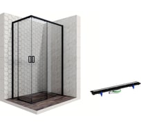 Душевой уголок 120x80 с трапом и раздвижными дверями Ambassador Queen Black: правостороннее душевое ограждение 6 мм, профиль черный, ограждение для душа с покрытием EasyClean 11011205R-PR2