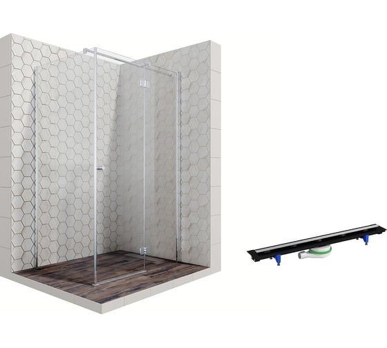 Душевой уголок 120x80 с трапом и распашной дверью Ambassador Diamond: правостороннее душевое ограждение 6 мм, профиль хром, ограждение для душа с покрытием EasyClean 12011107R-PR2 1