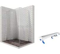 Душевой уголок 120x80 с трапом и распашной дверью Ambassador Diamond: левостороннее душевое ограждение 6 мм, профиль хром, ограждение для душа с покрытием EasyClean 12011107L-ST2