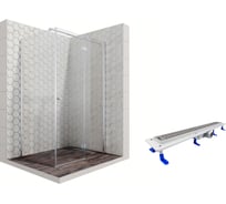 Душевой уголок 120x80 с трапом и распашной дверью Ambassador Diamond: правостороннее душевое ограждение 6 мм, профиль хром, ограждение для душа с покрытием EasyClean 12011107R-ST3