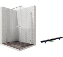 Душевой уголок 120x90 с трапом и распашной дверью Ambassador Abner: левостороннее душевое ограждение 6 мм, профиль хром, ограждение для душа с покрытием EasyClean 10011104L-PR3