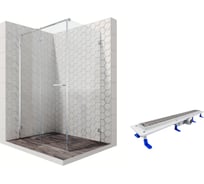 Душевой уголок 120x90 с трапом и распашной дверью Ambassador Abner: левостороннее душевое ограждение 6 мм, профиль хром, ограждение для душа с покрытием EasyClean 10011104L-ST3