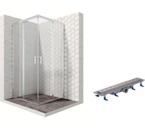 Душевой уголок 90x90 с трапом и раздвижными дверями Ambassador Kingston: душевое ограждение 6 мм, профиль хром, ограждение для душа с покрытием EasyClean 14011102-ST8