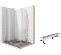 Душевой уголок 90x90 с трапом и раздвижными дверями Ambassador Kingston: душевое ограждение 6 мм, профиль хром, ограждение для душа с покрытием EasyClean 14011104-ST11