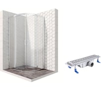 Душевой уголок 90x90 с трапом и раздвижными дверями Ambassador Kingston: душевое ограждение 6 мм, профиль хром, ограждение для душа с покрытием EasyClean 14011104-ST3