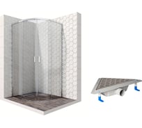Душевой уголок 90x90 с трапом и раздвижными дверями Ambassador Queen: душевое ограждение 6 мм, профиль хром, ограждение для душа с покрытием EasyClean 11011101-ST8