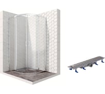 Душевой уголок 90x90 с трапом и раздвижными дверями Ambassador Kingston: душевое ограждение 6 мм, профиль хром, ограждение для душа с покрытием EasyClean 14011104-ST6