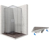 Душевой уголок 90x90 с трапом и раздвижными дверями Ambassador Queen: душевое ограждение 6 мм, профиль хром, ограждение для душа с покрытием EasyClean 11011104-ST8