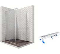 Душевой уголок 90x90 с трапом и распашной дверью Ambassador Diamond: левостороннее душевое ограждение 6 мм, профиль хром, ограждение для душа с покрытием EasyClean 12011105L-ST5