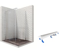 Душевой уголок 90x90 с трапом и распашной дверью Ambassador Diamond: левостороннее душевое ограждение 6 мм, профиль хром, ограждение для душа с покрытием EasyClean 12011105L-ST6