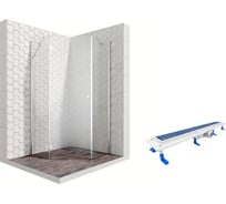 Душевой уголок 90x90 с трапом и распашной дверью Ambassador Diamond: левостороннее душевое ограждение 6 мм, профиль хром, ограждение для душа с покрытием EasyClean 12011111L-ST1