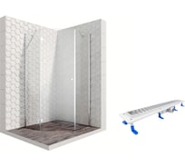 Душевой уголок 90x90 с трапом и распашной дверью Ambassador Diamond: левостороннее душевое ограждение 6 мм, профиль хром, ограждение для душа с покрытием EasyClean 12011111L-ST2