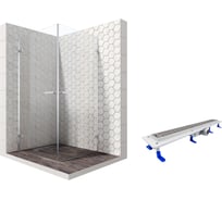 Душевой уголок 90x90 с трапом и распашными дверями Ambassador Abner: душевое ограждение 8 мм, профиль хром, ограждение для душа с покрытием EasyClean 10011105-ST3