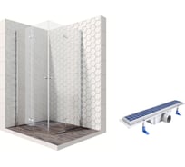Душевой уголок 90x90 с трапом и распашными складными дверями Ambassador Nord: душевое ограждение 6 мм, профиль хром, ограждение для душа с покрытием EasyClean 13011108-ST4