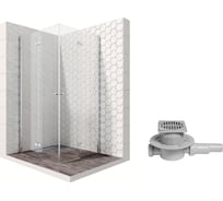 Душевой уголок 90x90 с трапом и распашными складными дверями Ambassador Nord: душевое ограждение 6 мм, профиль хром, ограждение для душа с покрытием EasyClean 13011108-MA1