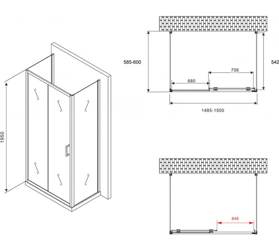 Душевой уголок ABBER Schwarzer Diamant AG30150B-S60B-S60B