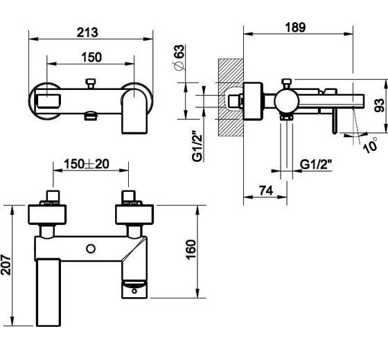 Смеситель для ванны GESSI VIA MANZONI 38613-031 00000070657