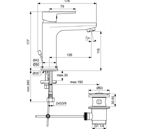 Смеситель для раковины Ideal Standard Sesia для раковины BC201AA
