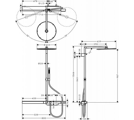 Душевая система AXOR 27984000 AX ShowerSolutions Showerpipe 800 00000057672