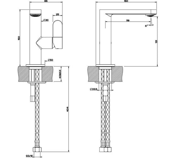 Смеситель для раковины GESSI VIA BAGUTTA 132, без донного клапана 35801-031 00000070667