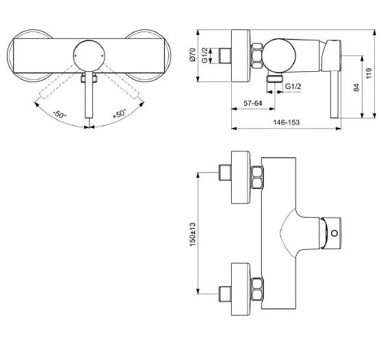 Смеситель Ideal Standard Ceraline для душа BC200AA