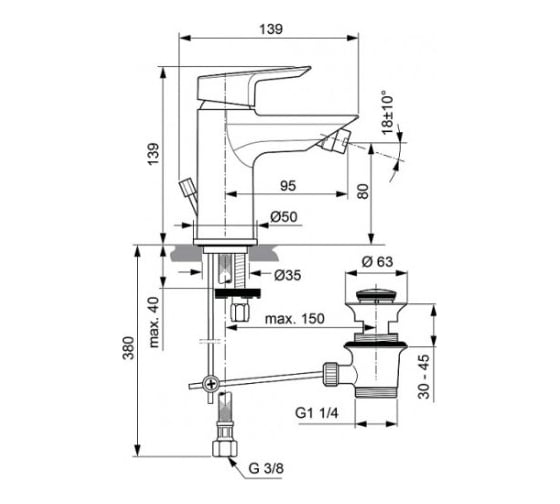 Смеситель для биде Ideal Standard TESI одноручный A6579AA