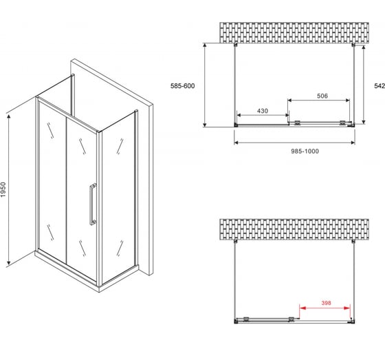 Душевой уголок ABBER Schwarzer Diamant AG30100BH-S60B-S60B