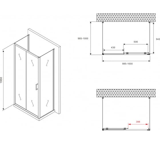 Душевой уголок ABBER Schwarzer Diamant AG30100B-S100B-S100B