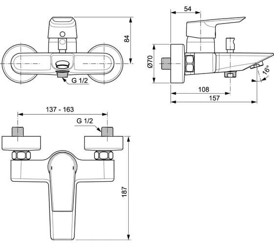 Смеситель для ванны Ideal Standard TESI одноручный A6583AA