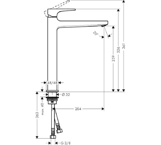 Смеситель для раковины HANSGROHE HG Metropol 260 32512700 00000071074